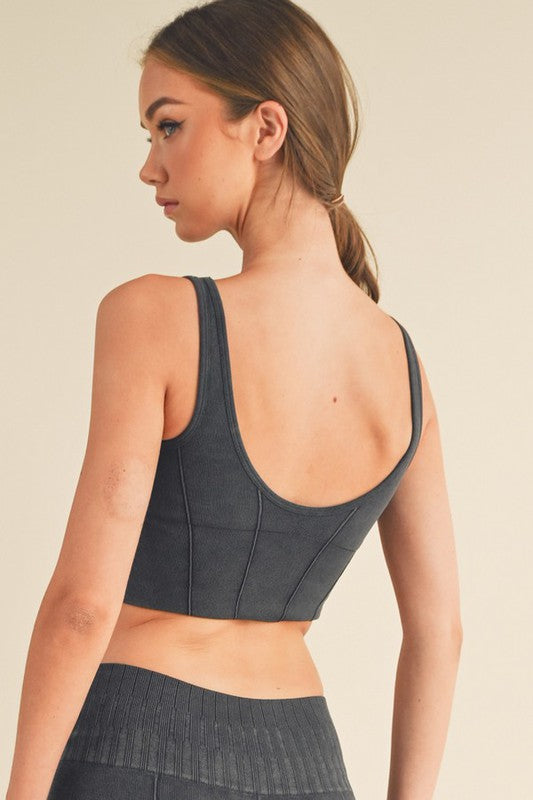Stone Washed Ribbed Sports Bra | Available in 3 Colors